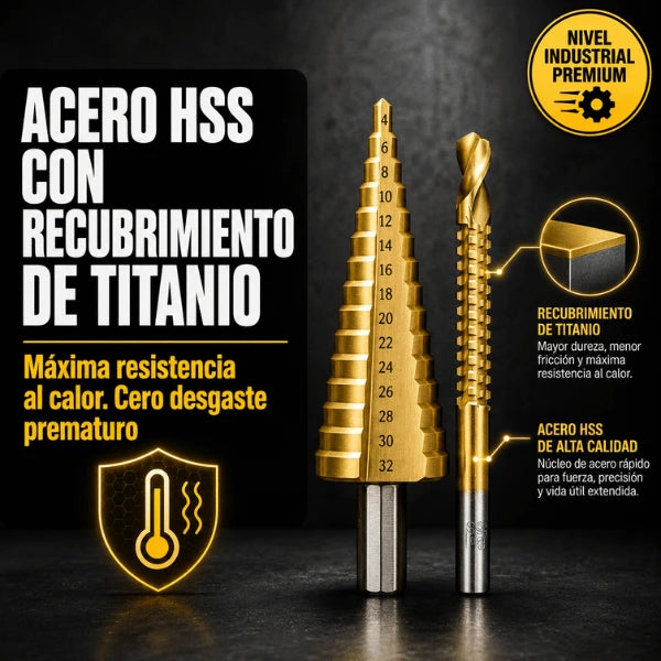 MaxDrill Titanium - Set 6 Piezas Brocas Escalonadas