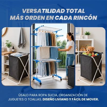 Combo Máximo Espacio - Tendedero Vertical + Cesto de Ropa Premium