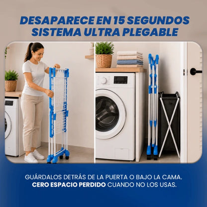 Combo Máximo Espacio - Tendedero Vertical + Cesto de Ropa Premium