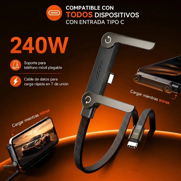 2X1 | FlexiCharge Pro 1.5M™ - Cable Carga Rápida con Soporte Integrado | Android(Tipo-C) & iPhone