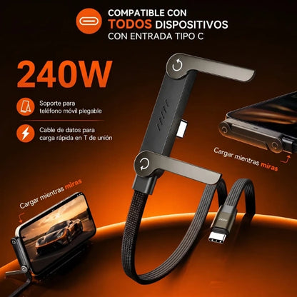 2X1 | FlexiCharge Pro 1.5M™ - Cable Carga Rápida con Soporte Integrado | Android(Tipo-C) & iPhone