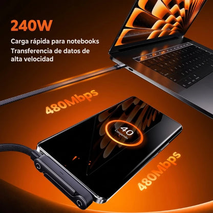 2X1 | FlexiCharge Pro 1.5M™ - Cable Carga Rápida con Soporte Integrado | Android(Tipo-C) & iPhone