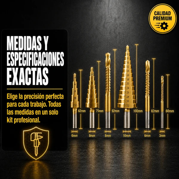 MaxDrill Titanium - Set 6 Piezas Brocas Escalonadas